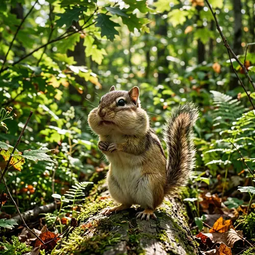 Chubby Cheeked Chipmunk in Enchanting Woodland Scene