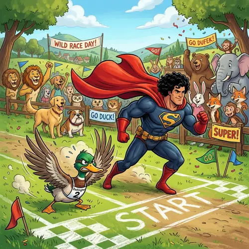 Exciting Duck Racing Against Unidentified Superhero