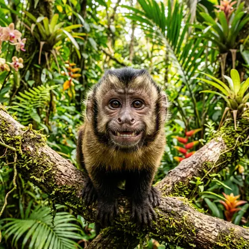 Cheerful Monkey Face Beaming with Happiness in Lush Green Jungle