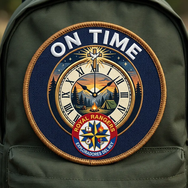 On Time Patch with Christian Silhouette & Camp Background