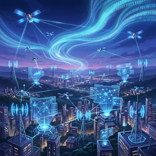 Futuristic Telecommunication Scene: Decentralized Network with Holograms and Satellites