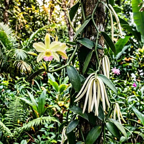 Madagascar Vanilla Pods and Orchid Flower | Natural Flora Contrast