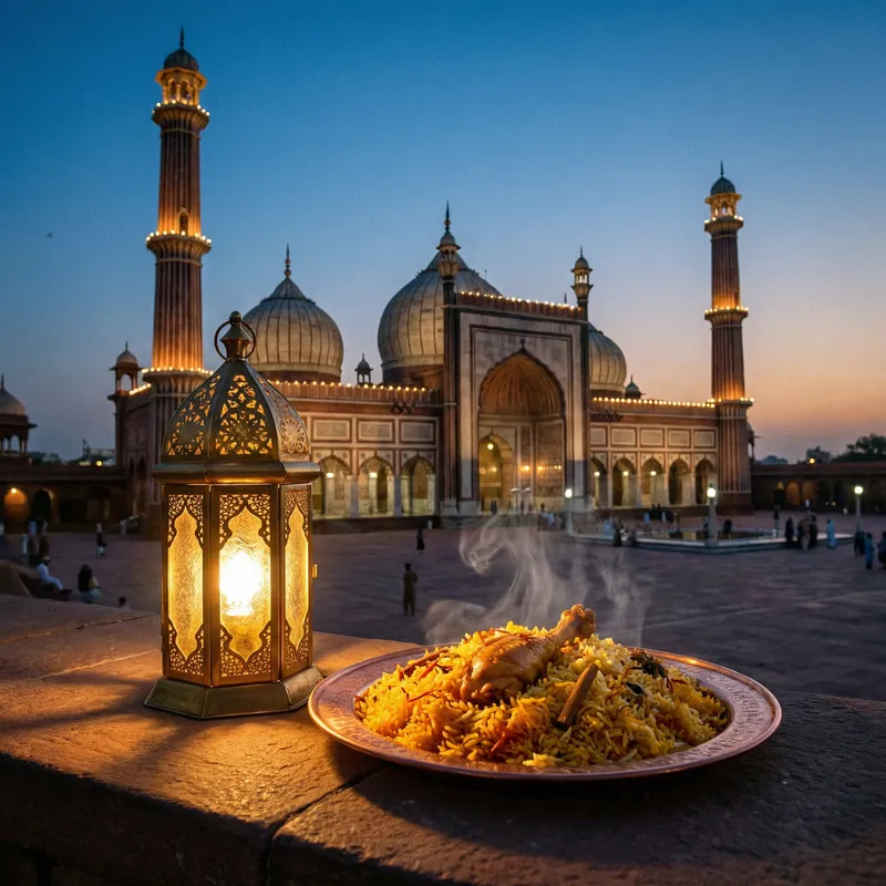 Illuminated Lantern & Mosque with Biriyani - Cultural Fusion