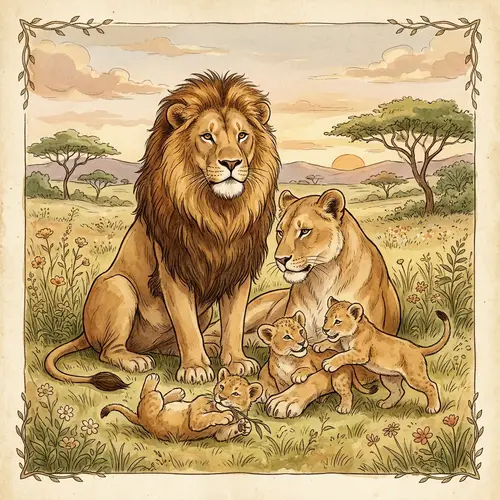 Majestic Lions and Playful Cubs Art Print