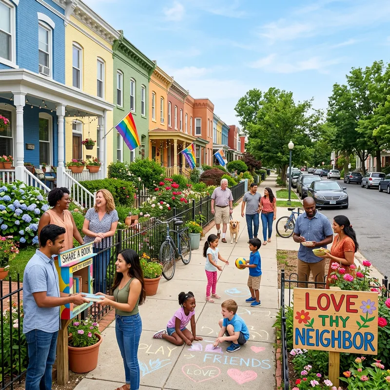 Diverse Community Life: A Warm Neighborhood Scene Diverse Community Life: A Warm Neighborhood Scene