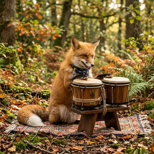 Red Fox Playing Bongo Drums Fun