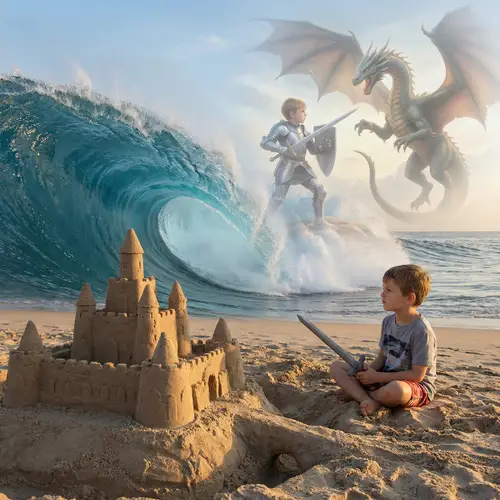 A Boy's Beach Adventure: Knight and Castle