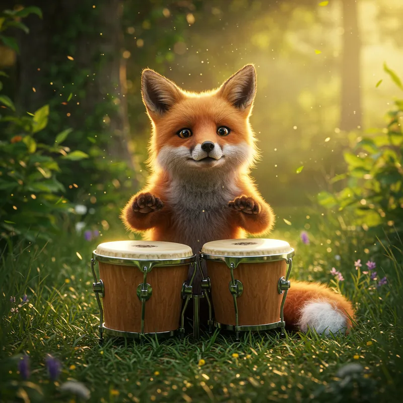 Red Fox Playing Bongo Drums Fun
