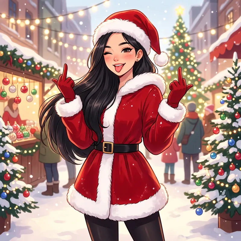 Cheerful Anime Woman in Santa Hat with Attitude and Style Cheerful Anime Woman in Santa Hat with Attitude and Style
