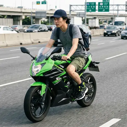 Slender Man on 200cc Speed Bike with Cap on Highway