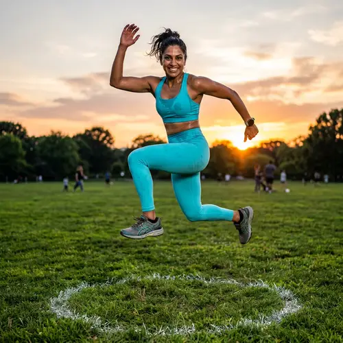 Vibrant Turquoise Workout Outfit | Athletic South Asian Woman in Jump Pose