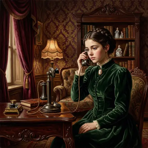 Victorian Era Elegance: Girl with Oil Phone Painting