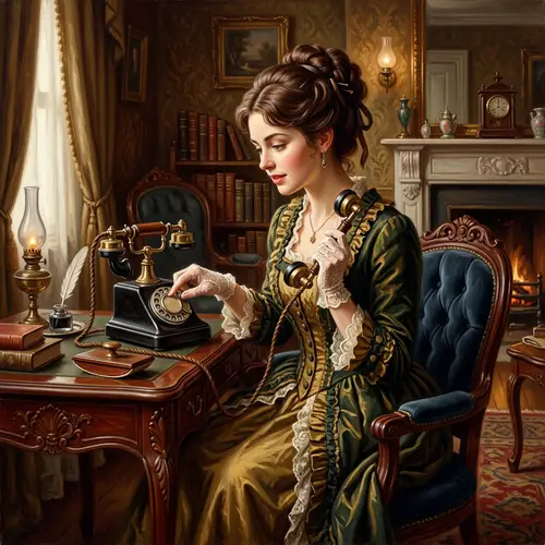 Victorian Girl Calling on an Antique Phone Painting