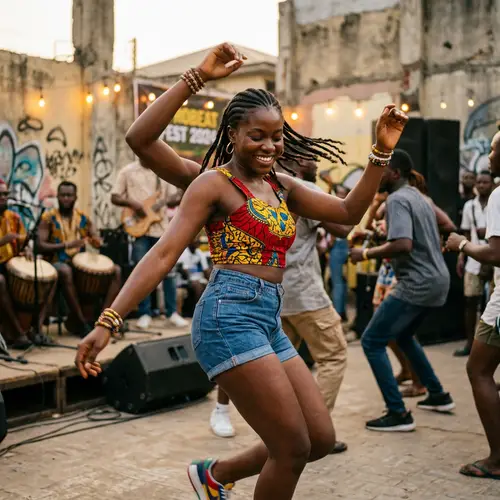 African Woman Dancing to Afrobeat Music