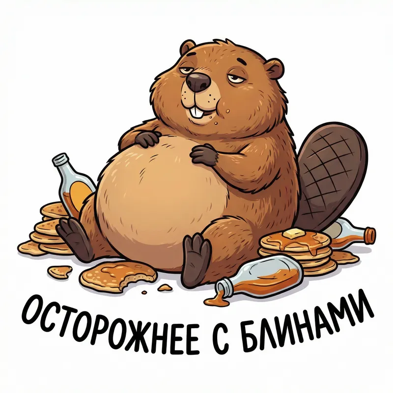 Chubby Beaver Enjoying Pancakes - Cartoon Artwork