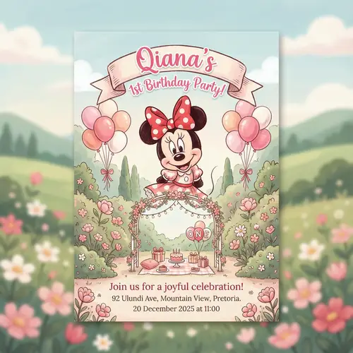 Qiana's Whimsical Minnie Mouse Birthday Invitation