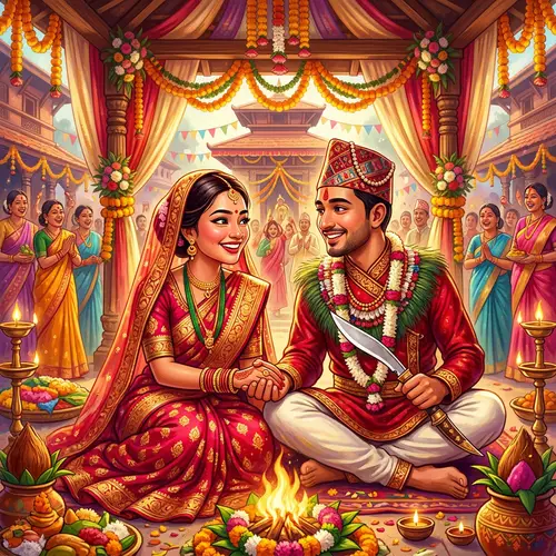 Traditional Nepalese Wedding Photo | Vibrant Cultural Attire