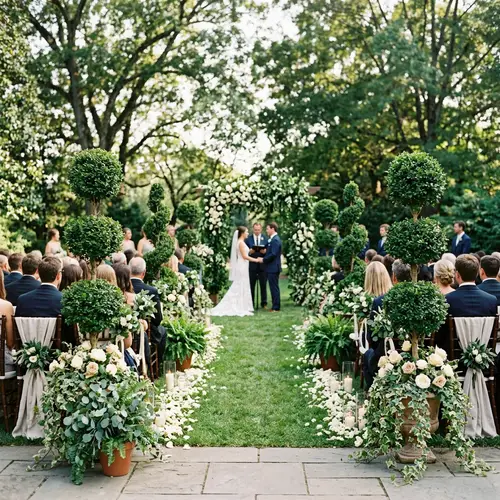 Elegant Wedding Aisle Topiaries & Greenery Decor