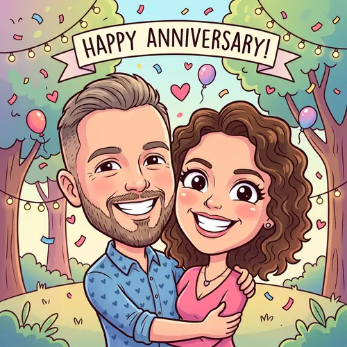 Colorful Anniversary Caricature Illustration