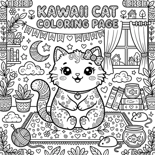 Kawaii Cat Coloring Pages for Fun