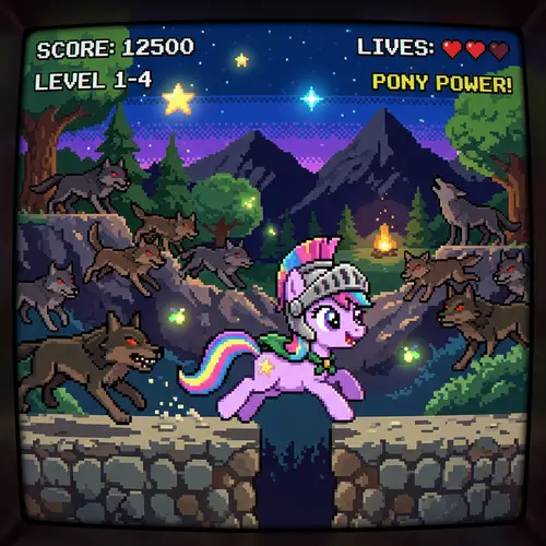Adorable Pony in Vintage Video Game Adventure | 1980s Arcade Fun
