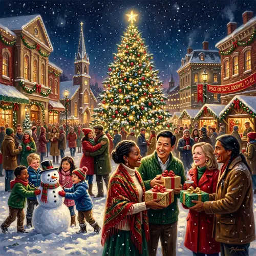 Harmonious World Peace Scene at Christmas | Diverse Joyful Unity