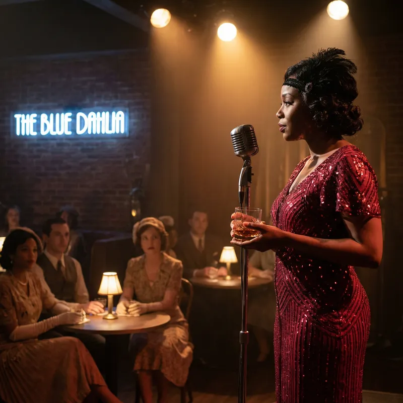 Jazz Bar Elegance: Female Singer with Whiskey