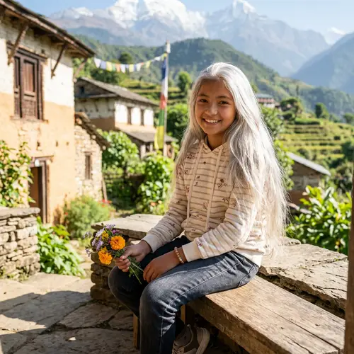 Cheerful Nepali Girl with Silver Hair