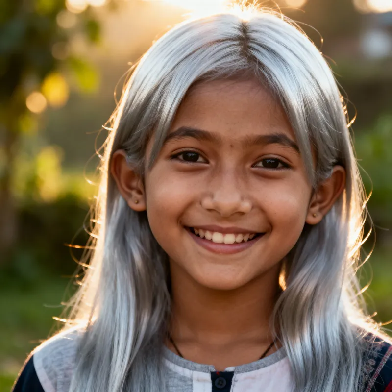 Cheerful Nepali Girl with Silver Hair