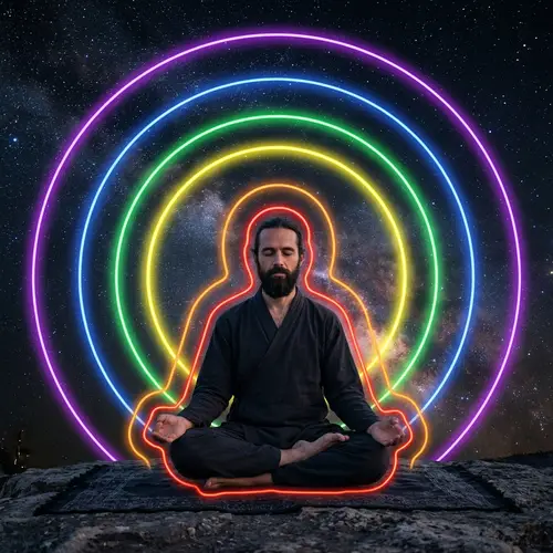 Male Figure in Siddhasana Pose Against Starry Sky