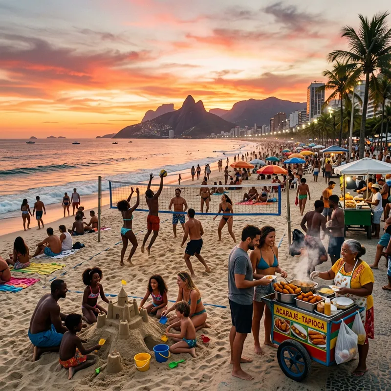 Vibrant South American City Beach at Sunset