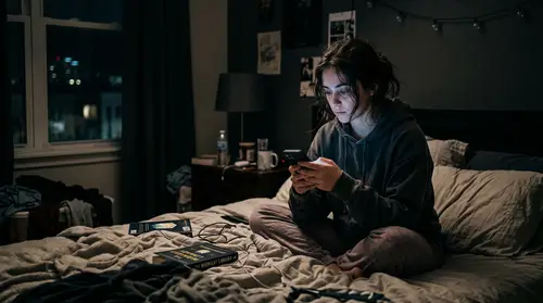 Cinematic Night Mood: A Young Woman's Solitude