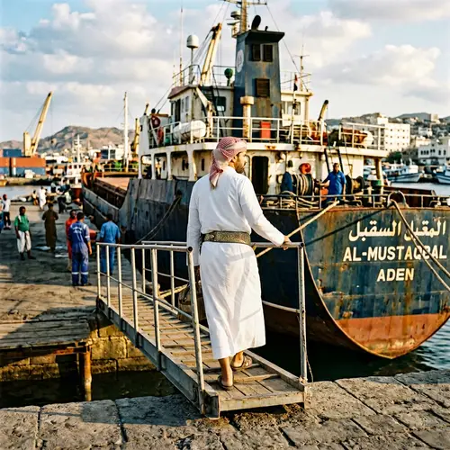 Yemeni Man Stepping on Ship