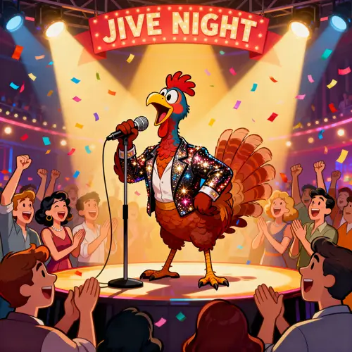 Jive Turkey Singing on Stage - Fun Illustration