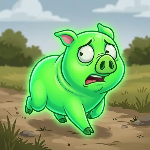 Terrified Green Pig - Vibrant & Panicked Cartoon Pig