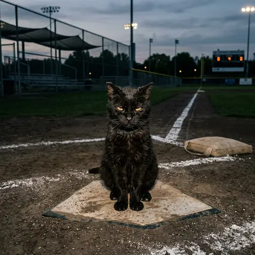 Evil Cat on Baseball Field - Unique Image!