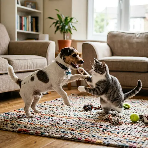 Jack Russell Terrier Playing with Tabby Cat