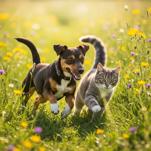 Jack Russell Terrier Playing with Tabby Cat