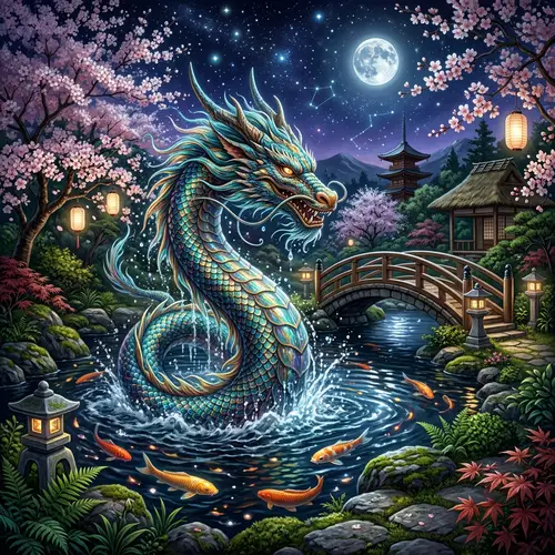 Japanese Water Dragon Fantasy | Mystical Scene