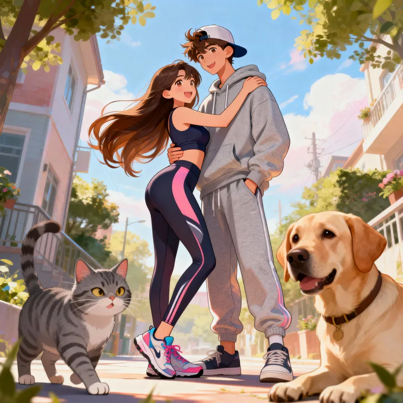 Vibrant Cartoon Scene of Stylish Young Models