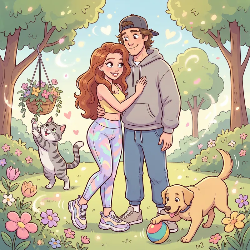 Vibrant Cartoon Scene of Stylish Young Models