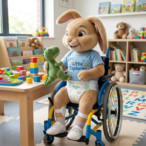 Playful Bunny in Pampers Baby Dry Diapers