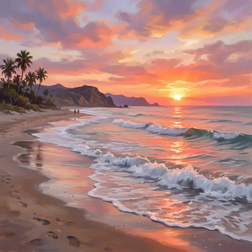 Tranquil Beach Scene at Sunset - Digital Painting