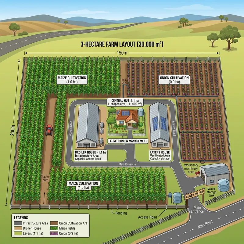 Farm Design Setup for a 3ha Rectangular Farm Farm Design Setup for a 3ha Rectangular Farm