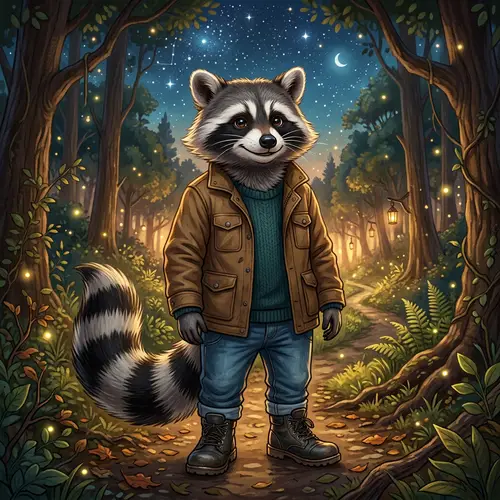 Male Anthropomorphic Raccoon Character in Stylish Outfit