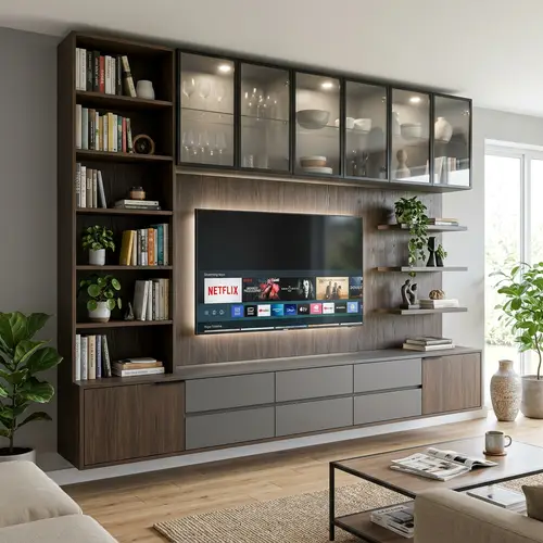 Modern TV Panel Design for 8x8 Feet Wall