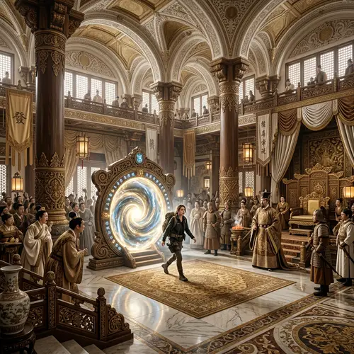 Luxurious Dynasty Era Time Travel Scene with Detailed Opulence