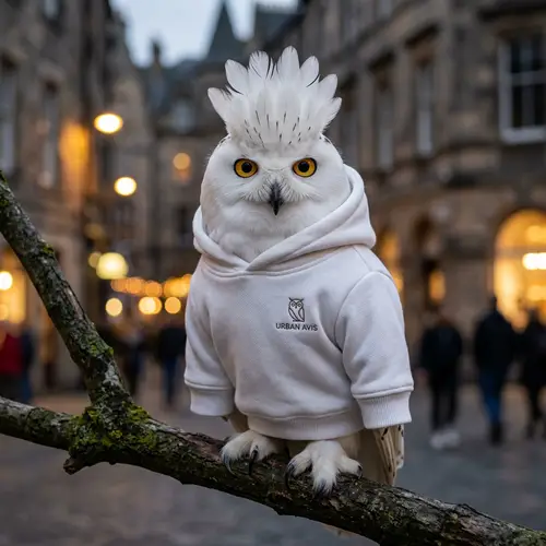 Fashionable White Owl with Mohawk and Hoodie