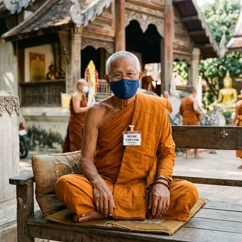 Elderly Monk with Mask - Unique Art Capture
