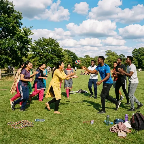 Joyful Outdoor Game with South Asian Women and Black Men